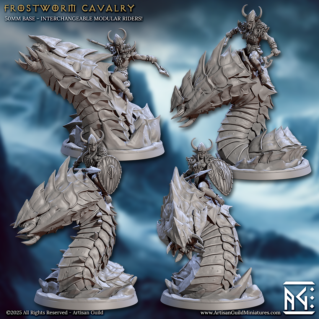 Frost Alfar, Frostworm Riders with Helmets - Winter Elf Cavalry (4 Variants Available) - Artisan Guild