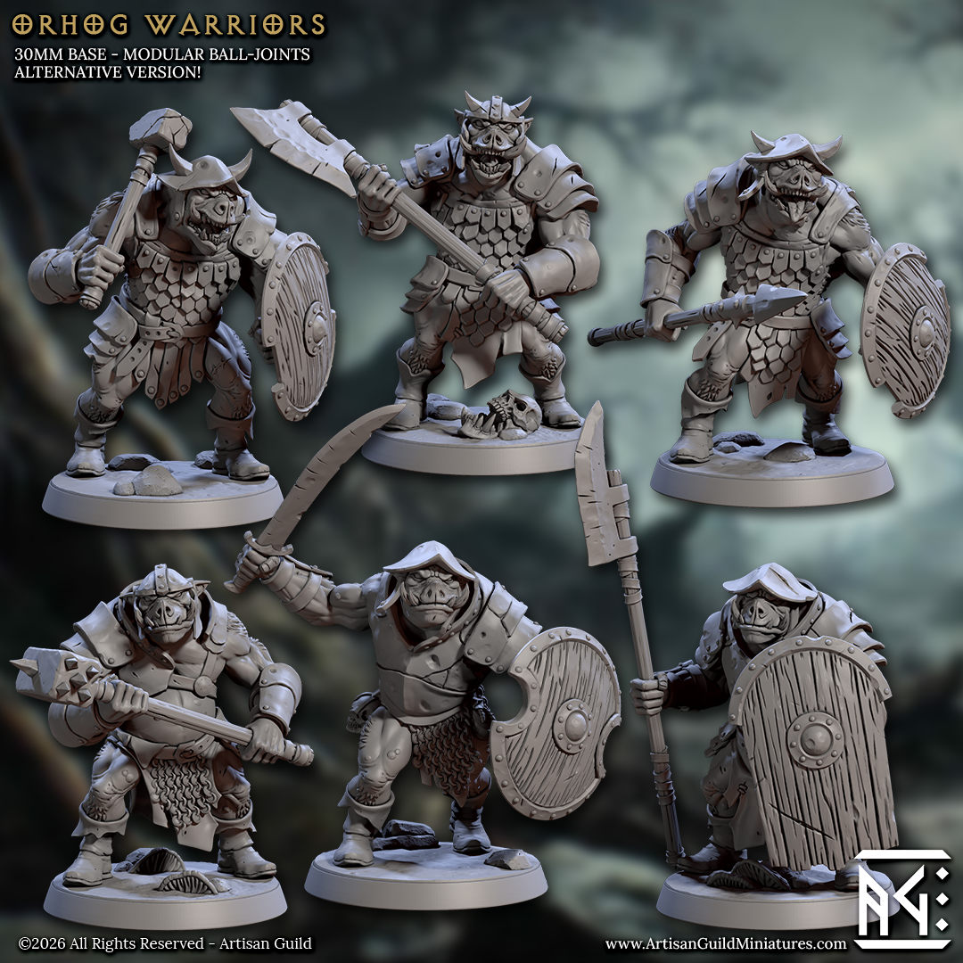 Orhog Warriors, Pig Orc Warband Melee Squad with Helmets (6 Variants Available) - Artisan Guild