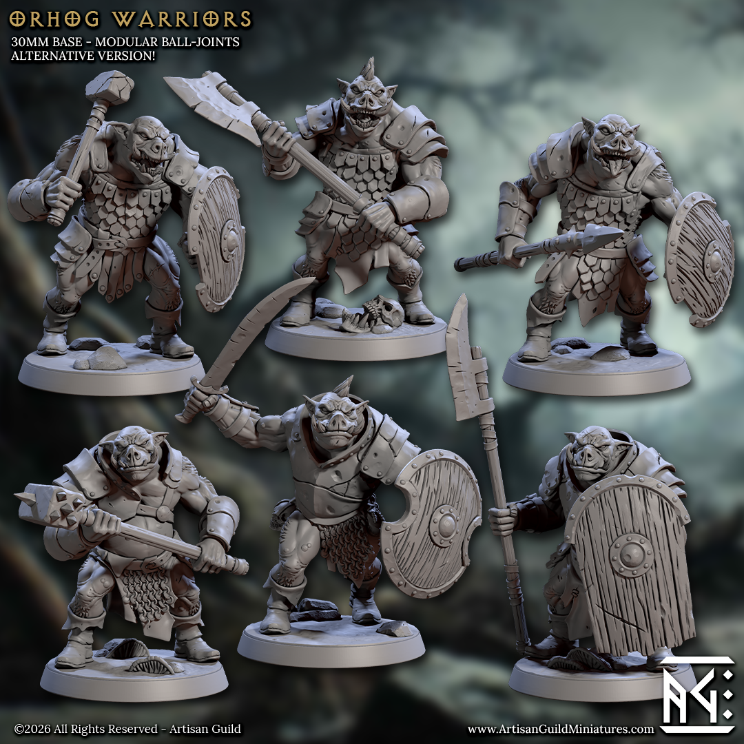 Orhog Warriors, Pig Orc Warband Melee Squad (6 Variants Available) - Artisan Guild