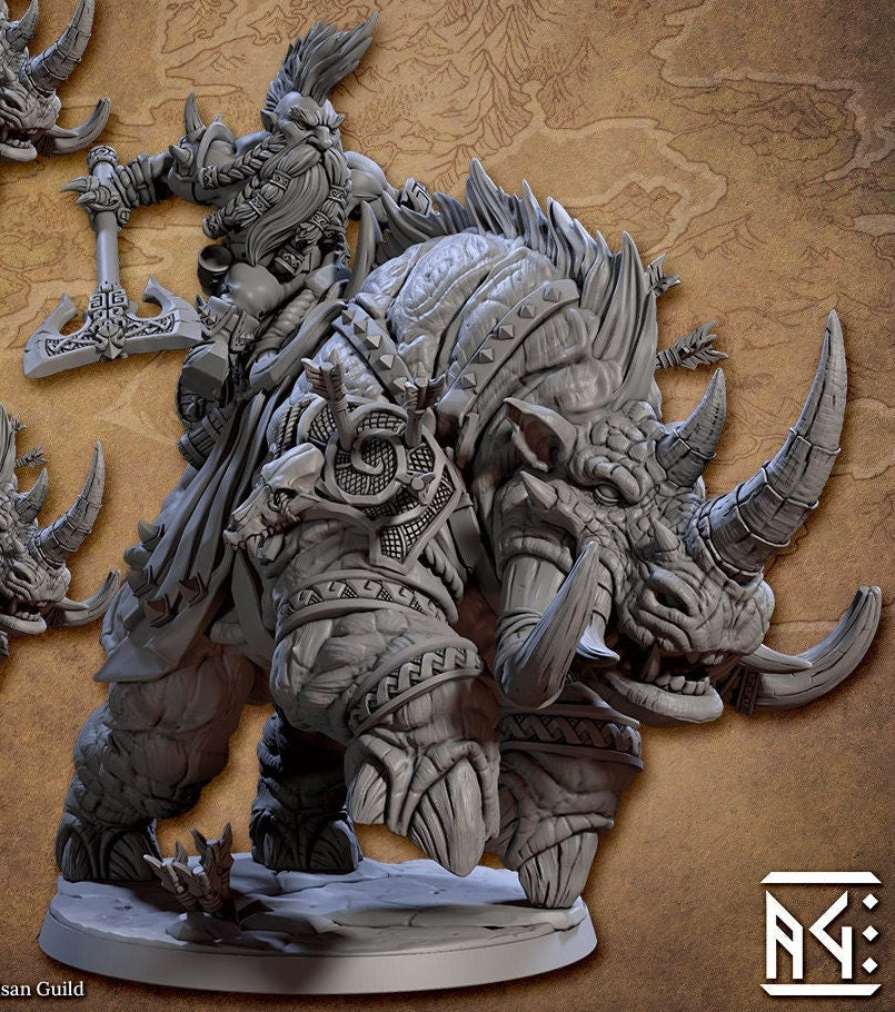 Dwarf Berserker Behemot Riders, Set 1 (4 Variants Available) - Artisan Guild