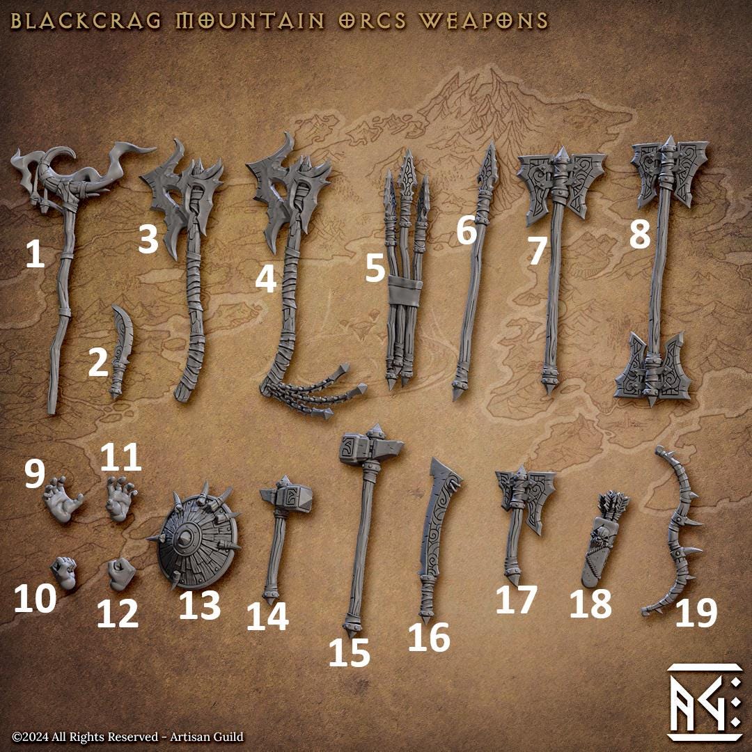 Blackcrag Orcs, Weapons and Hands - 28mm Scale (19 Variants Available) - Artisan Guild
