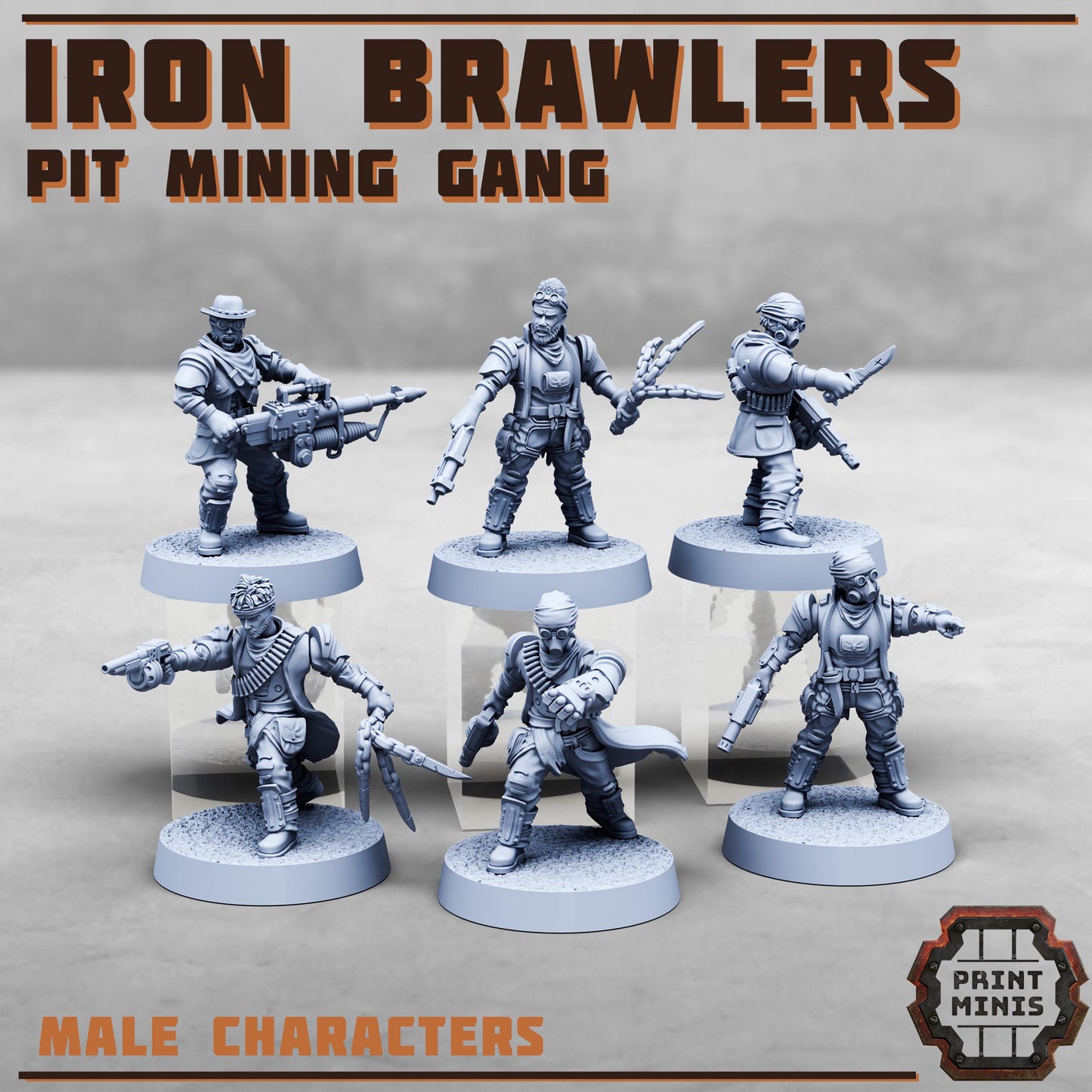 Iron Brawlers, Pit Mining Gang - Males (6 Variants Available) - Print Minis