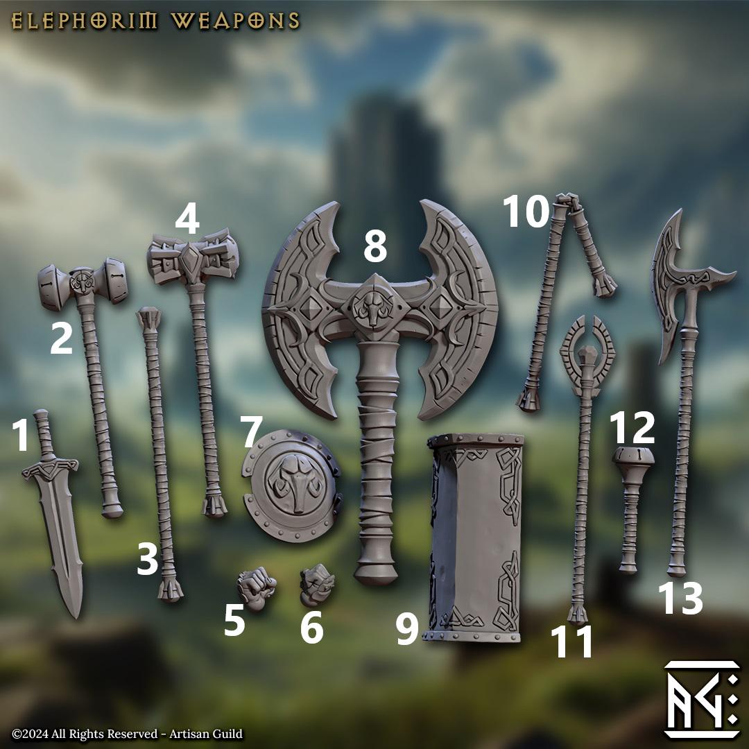 Elephorim Weapons and Hands, 32mm Scale (13 Variants Available) - Artisan Guild
