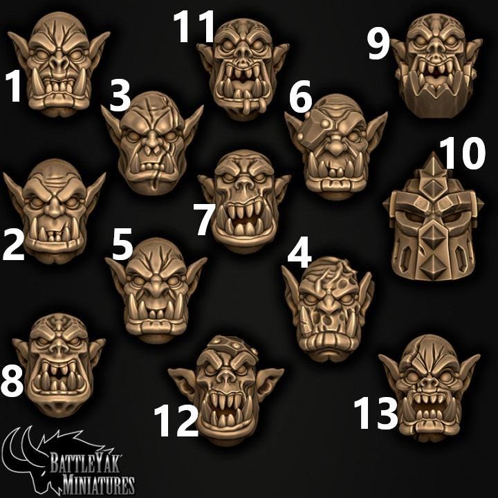 Ironskarn Warhorde Heads, Customisation Pack - 28mm Scale (13 Variants Available) - Battle Yak