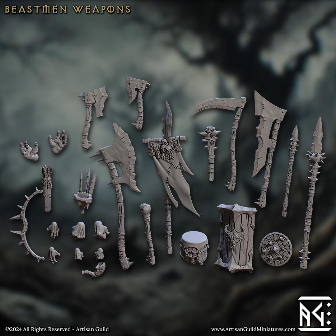 Beastmen Hands and Weapons, 32mm Scale (25 Variants Available) - Artisan Guild