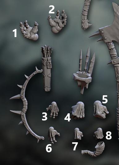 Beastmen Hands and Weapons, 32mm Scale (25 Variants Available) - Artisan Guild