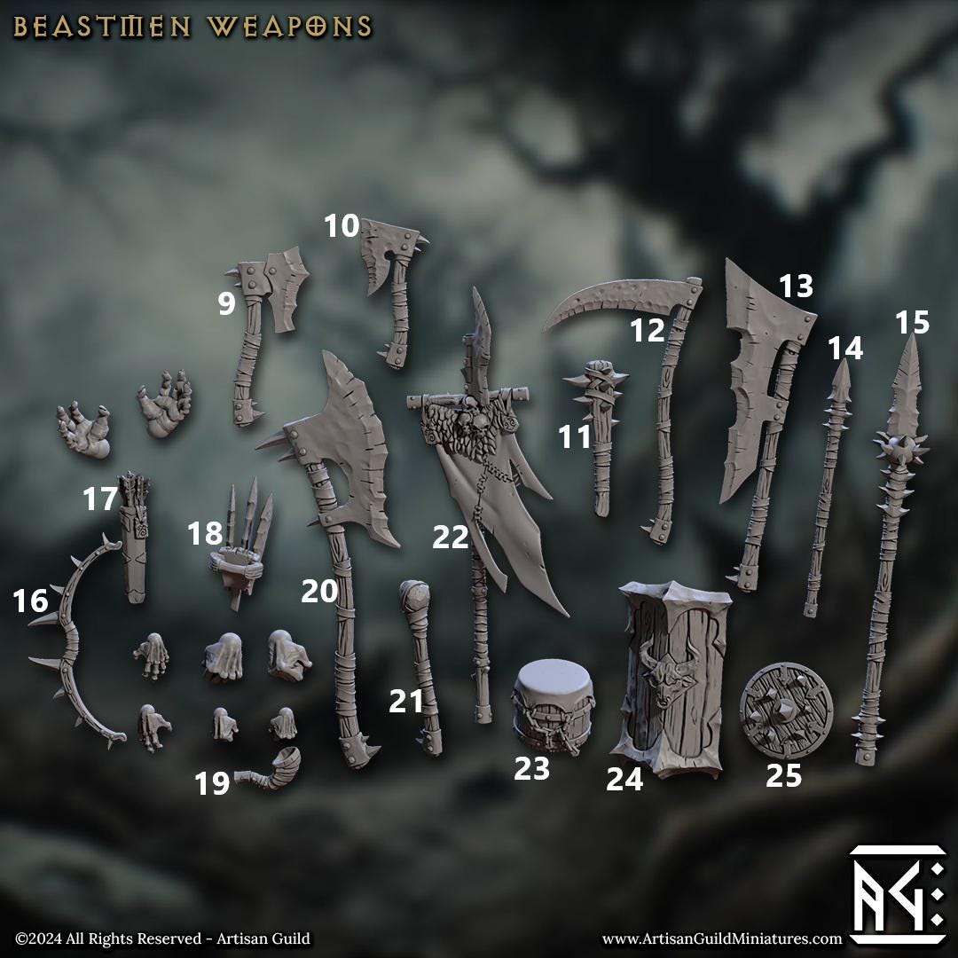 Beastmen Hands and Weapons, 28mm Scale (25 Variants Available) - Artisan Guild