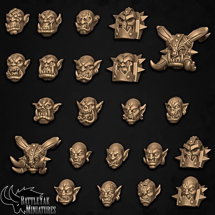 Ironskarne Warhorde Firestorm Heads, Customisation Pack - 28mm Scale (22 Variants Available) - Battle Yak