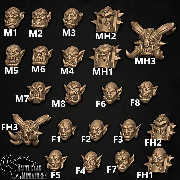 Ironskarne Warhorde Heads, Customisation Pack - 32mm Scale (22 Variants Available) - Battle Yak