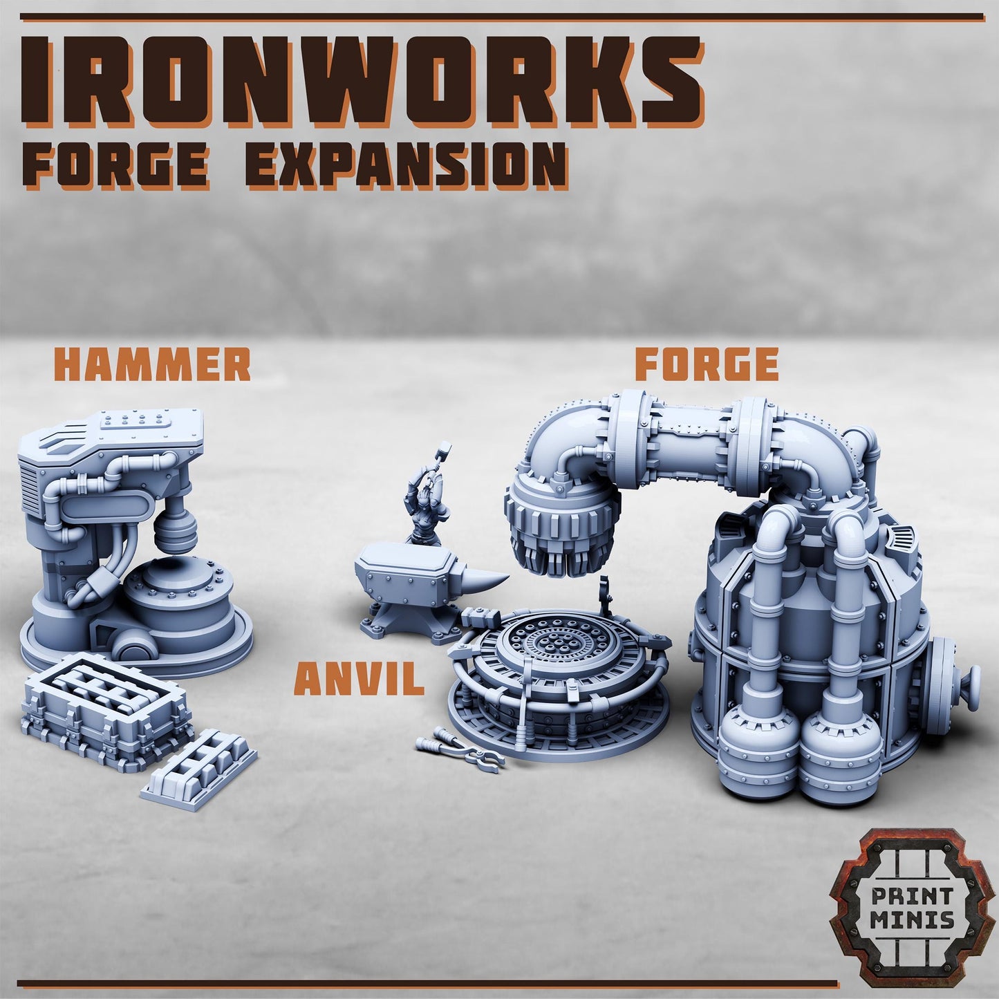 Ironworks Forge Expansion Set, Modular Scenery Kit - Print Minis