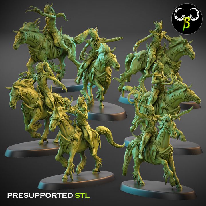 Silk Cabalists, Dark Elf Cavalry Squad (7 Variants Available) - Clay Beast Creations
