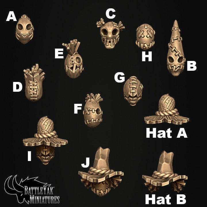Harrowhaunt Fryghtener Heads and Hats, Scarecrow Customisation Pack - 32mm Scale (12 Variants Available) - Battle Yak