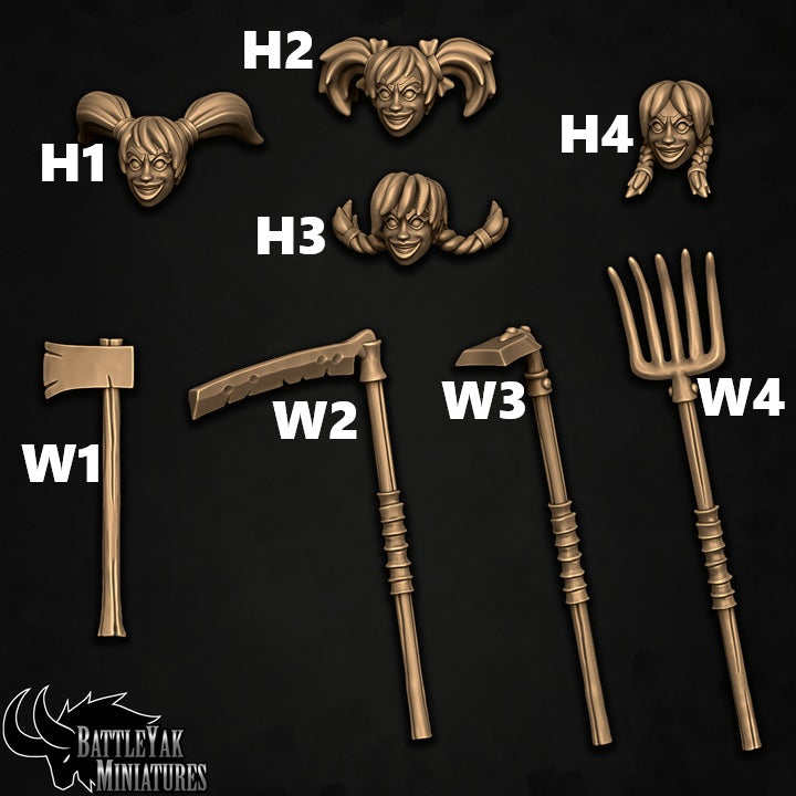 Farmer's Daughters - Heads and Weapons, Customisation Pack (8 Variants Available) - Battle Yak