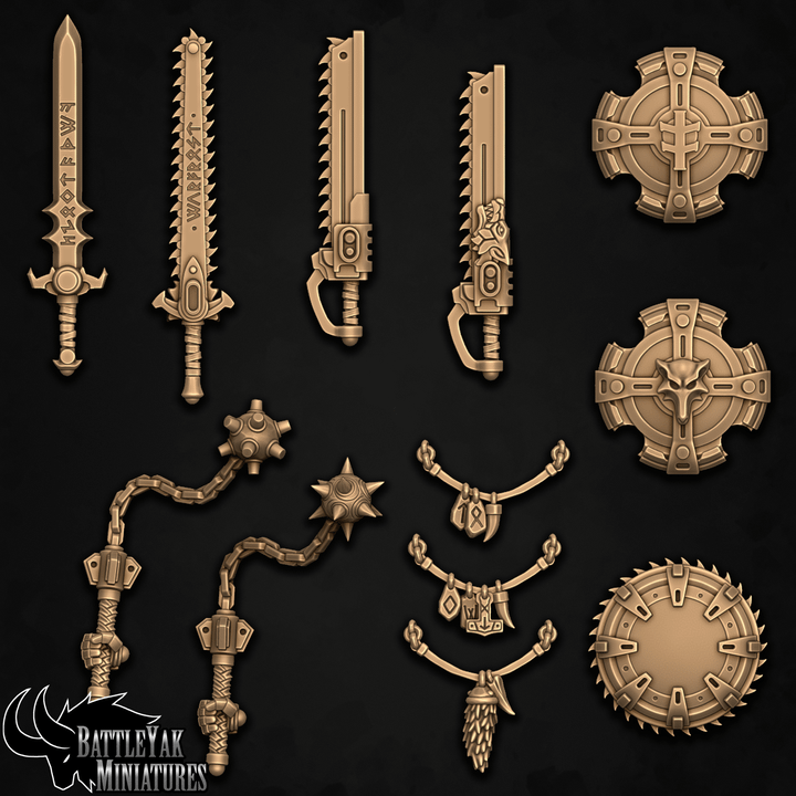 Sentinel Weapons and Shields, Wolves of Winter Customisation Pack - 32mm Scale (12 Variants Available) - Battle Yak