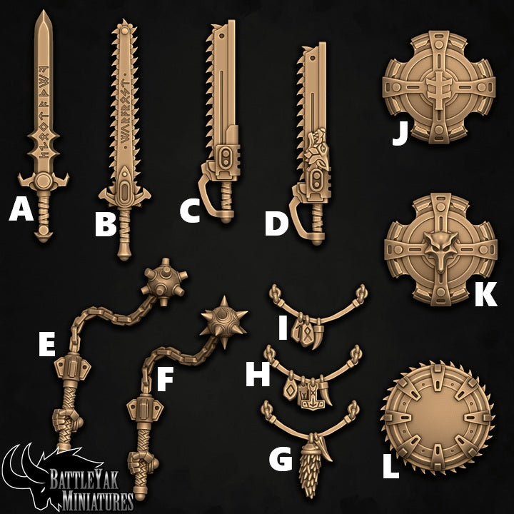 Sentinel Weapons and Shields, Wolves of Winter Customisation Pack - 32mm Scale (12 Variants Available) - Battle Yak