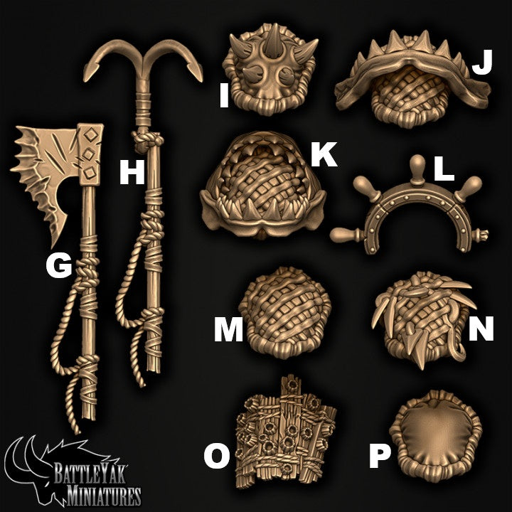 Sharkzerker Great-Weapon Customisation Pack, Sharkfolk Pauldrons & Heavy Weapons 28mm Scale (16 Variants Available) - Battle Yak