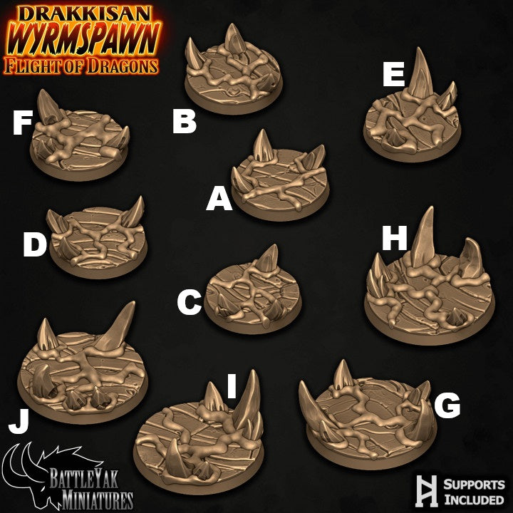 Drakkisan Wyrmspawn Bases - Spikes, Eggs and Rocks Terrain Base Set (15 Variants Available) - Battle Yak