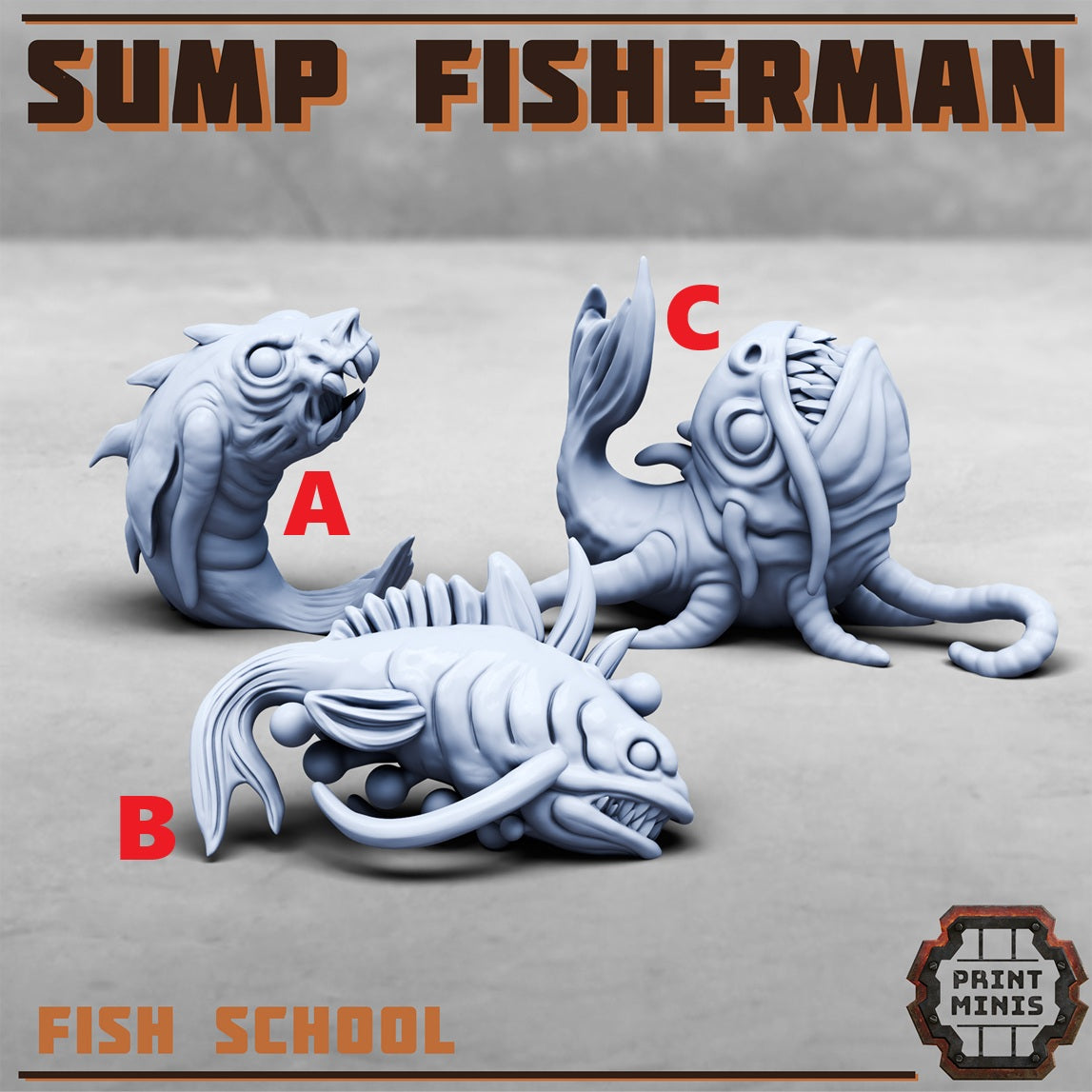 Sump Fisherman, Alien Fish School (3 Variants Available) - Print Minis
