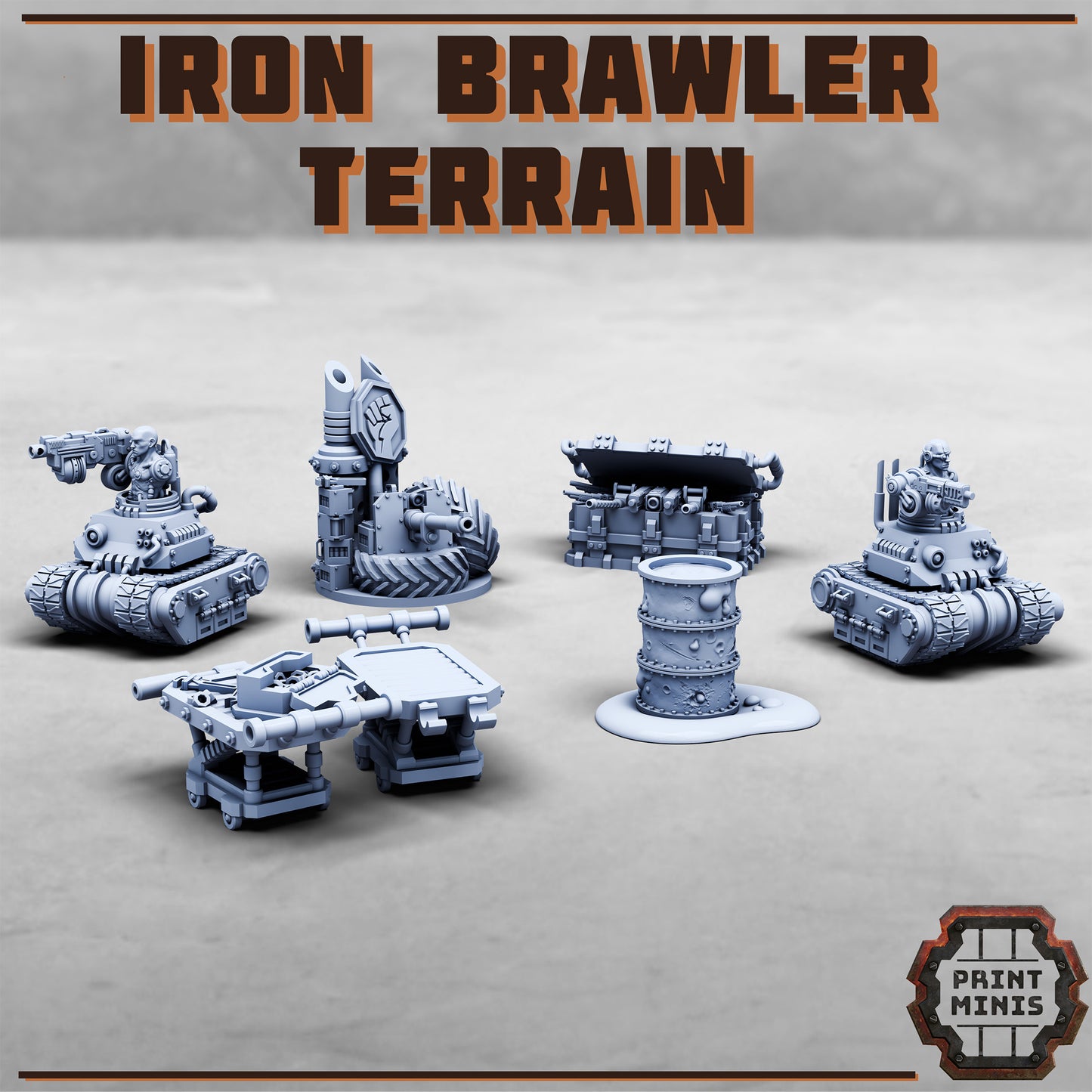 Iron Brawlers Terrain, Scenery Kit (32mm Scale) - Print Minis
