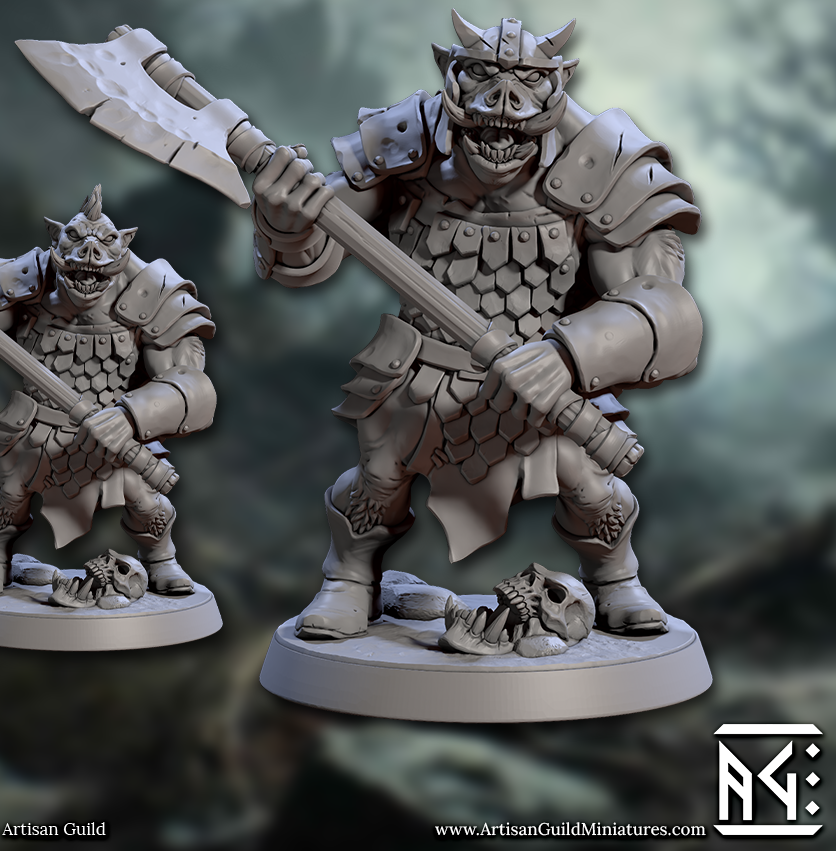 Orhog Warriors, Pig Orc Warband Melee Squad with Helmets (6 Variants Available) - Artisan Guild