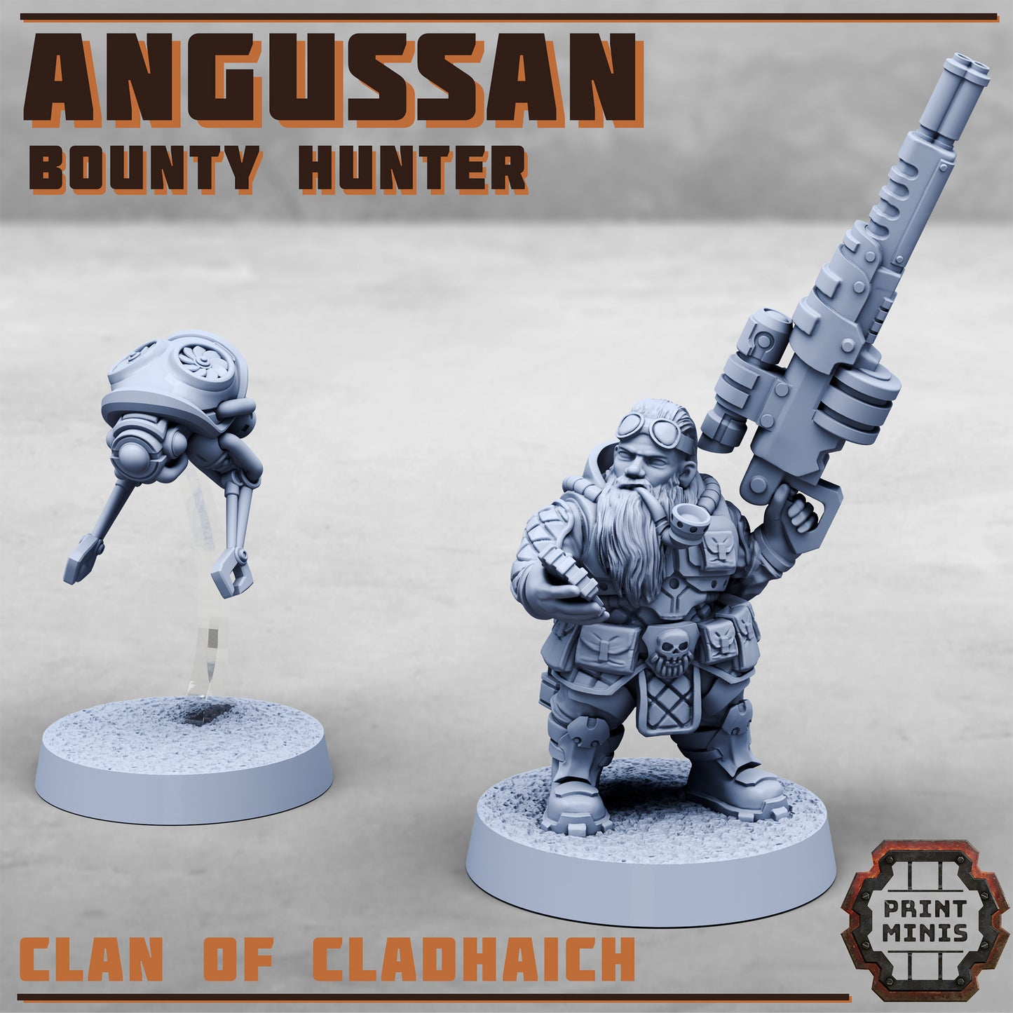 Angussan, Bounty Hunter with Clan Robot - Print Minis