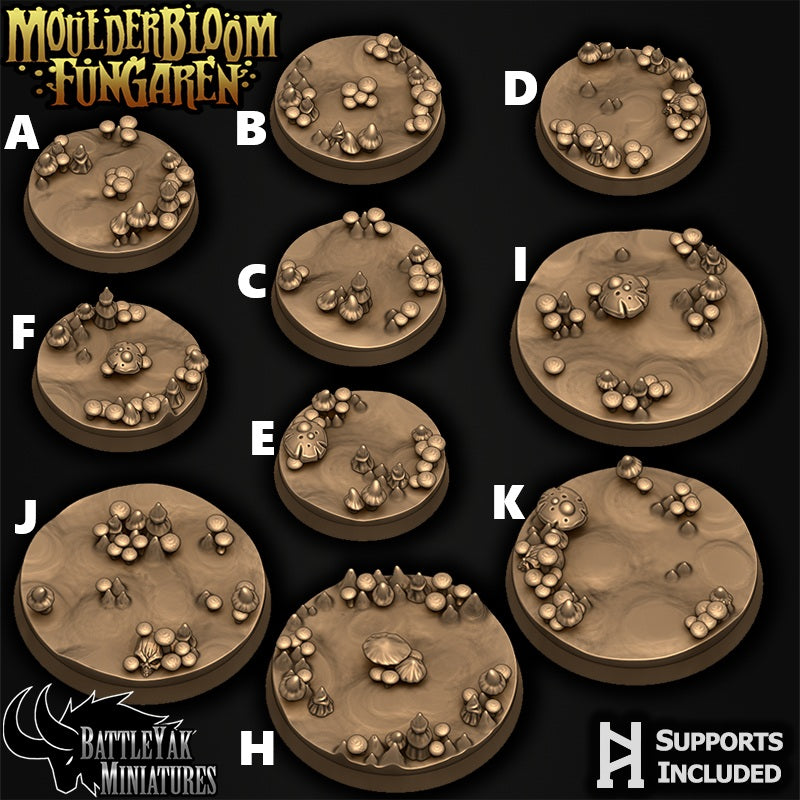 Bloomcavern Bases - Mushroom Terrain Base Set (19 Variants Available) - Battle Yak