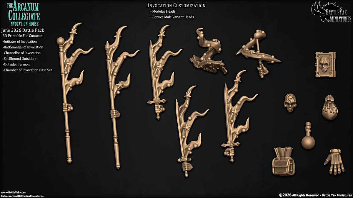 Arcanum Collegiate Invocation Weapons & Trinkets, Human Wizard Customisation Pack (13 Variants Available) - Battle Yak