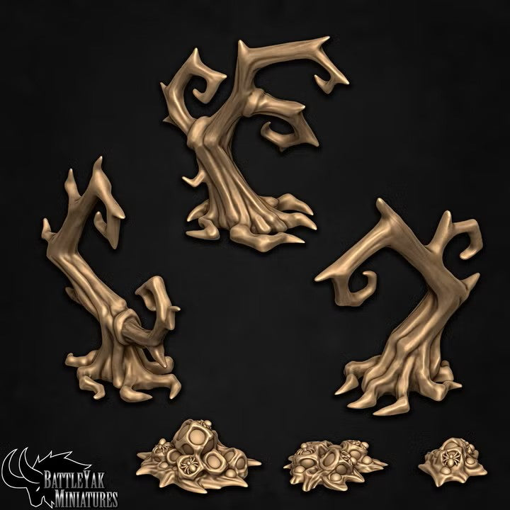 Gloomweb Terrain Set - Trees and Spider Egg Clusters (9 Variants Available) - Battle Yak