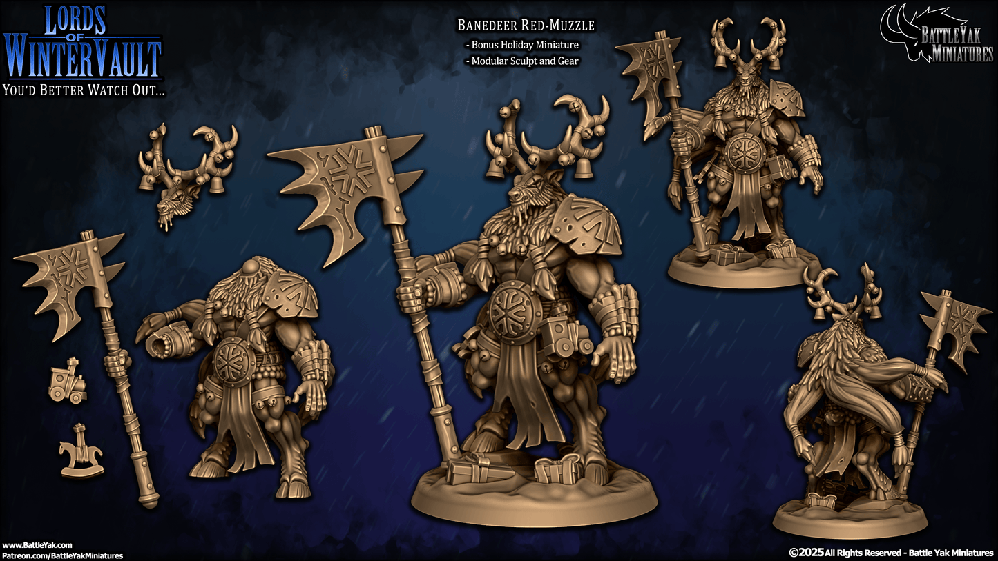 Banedeer Red-Muzzle, Reindeer Folk Warrior Leader - Battle Yak