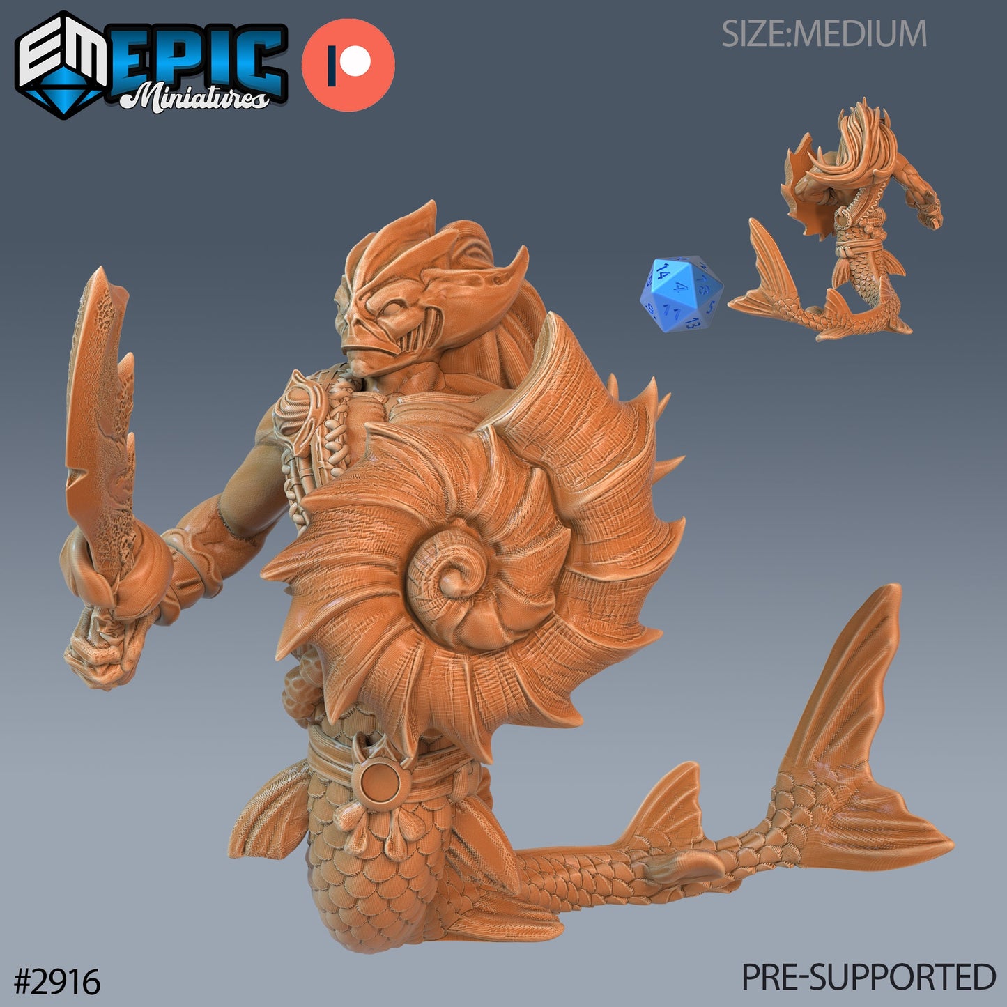Merman Warrior (3 Variants Available) - Epic Miniatures