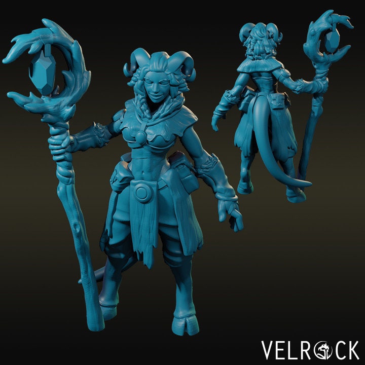 Female Tiefling Druid with Crystal Staff - Velrock