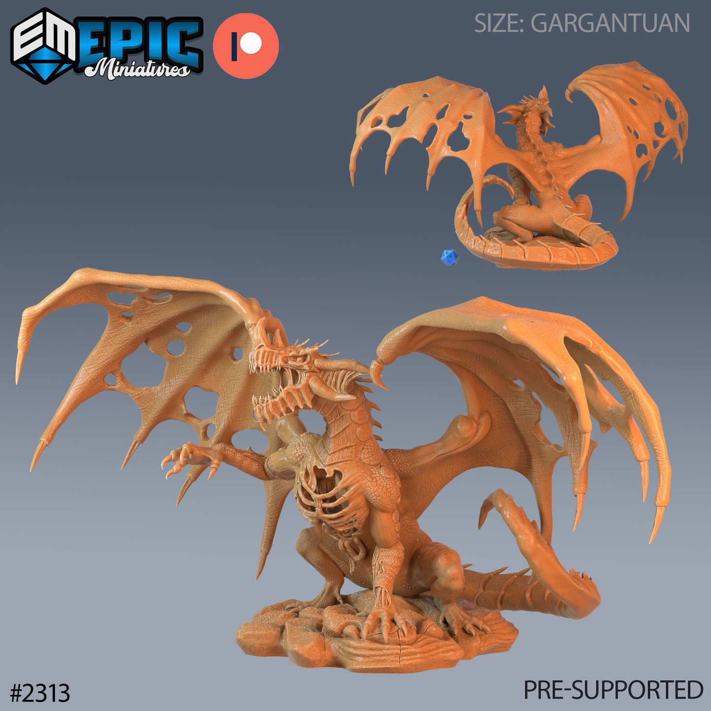 Ancient Blue Zombie Dragon - Epic Miniatures