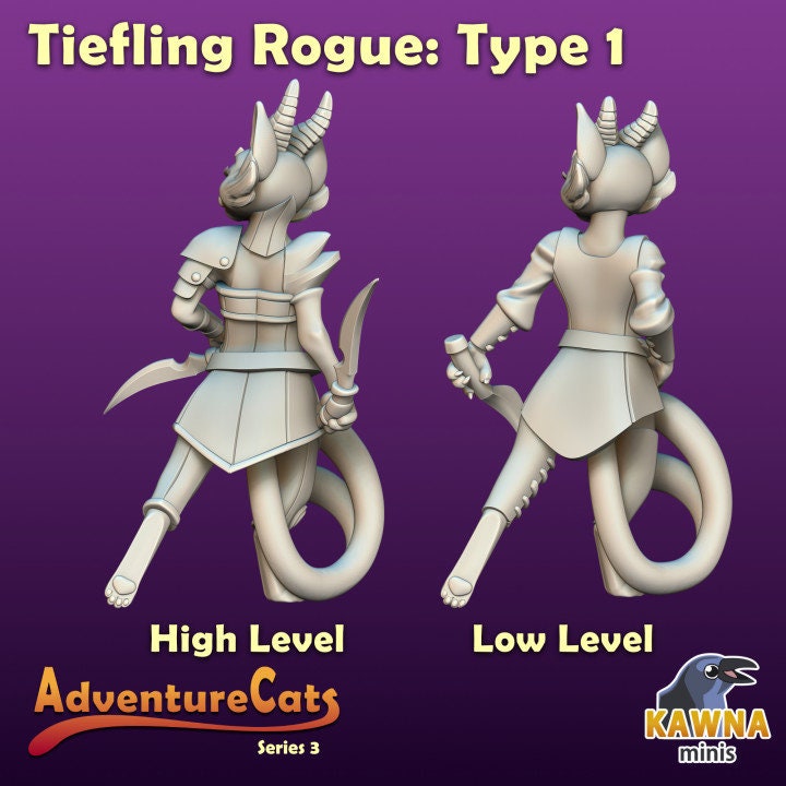 Tiefling Cat Rogue (4 Variants Available) - Kawna Minis