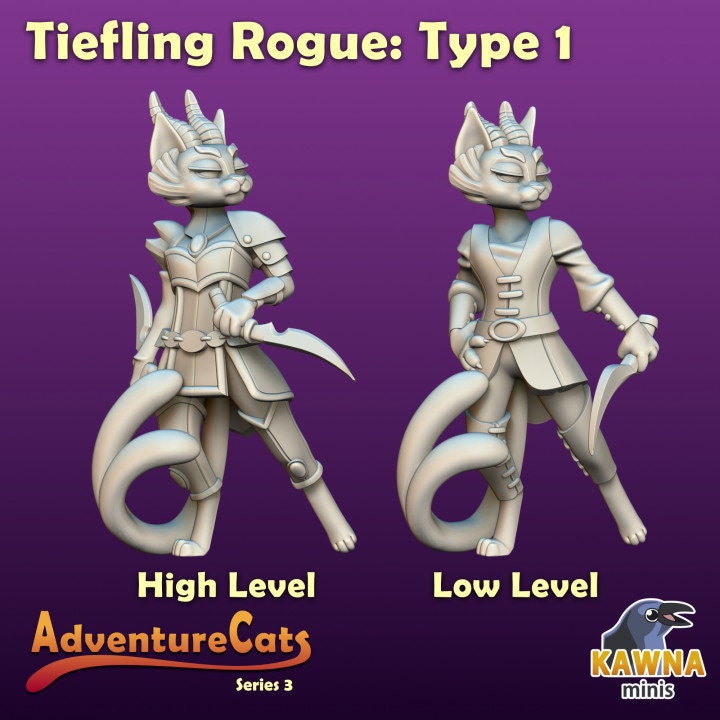 Tiefling Cat Rogue (4 Variants Available) - Kawna Minis