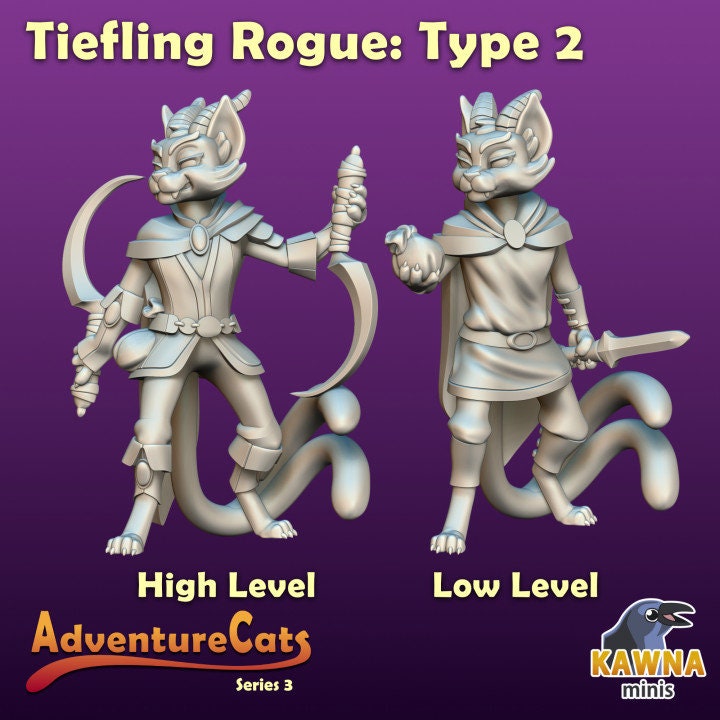 Tiefling Cat Rogue (4 Variants Available) - Kawna Minis
