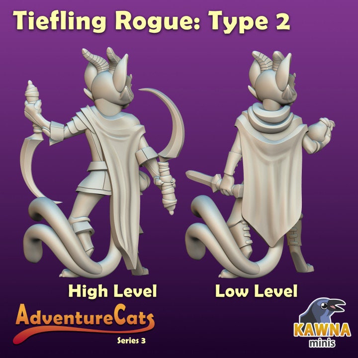 Tiefling Cat Rogue (4 Variants Available) - Kawna Minis