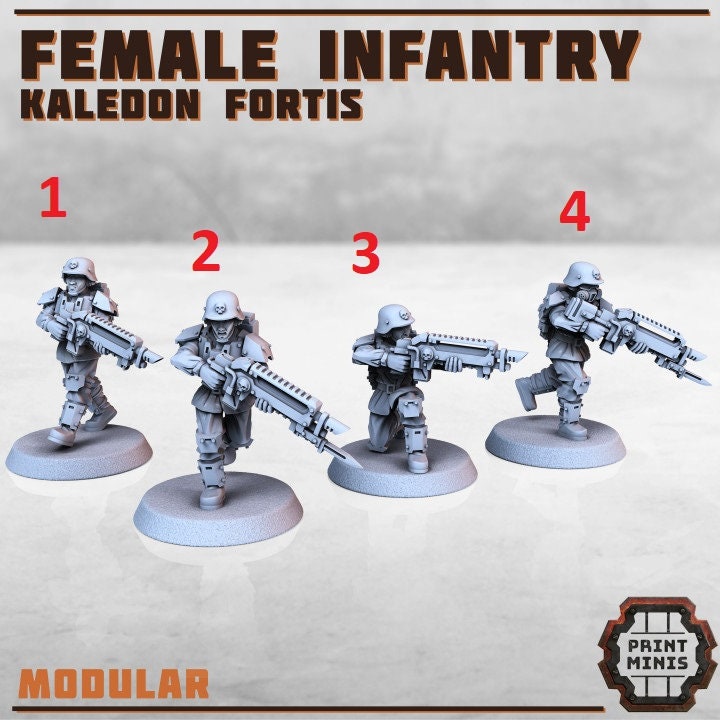 Female Infantry - Kaledon Fortis (4 Variants Available) - Print Minis