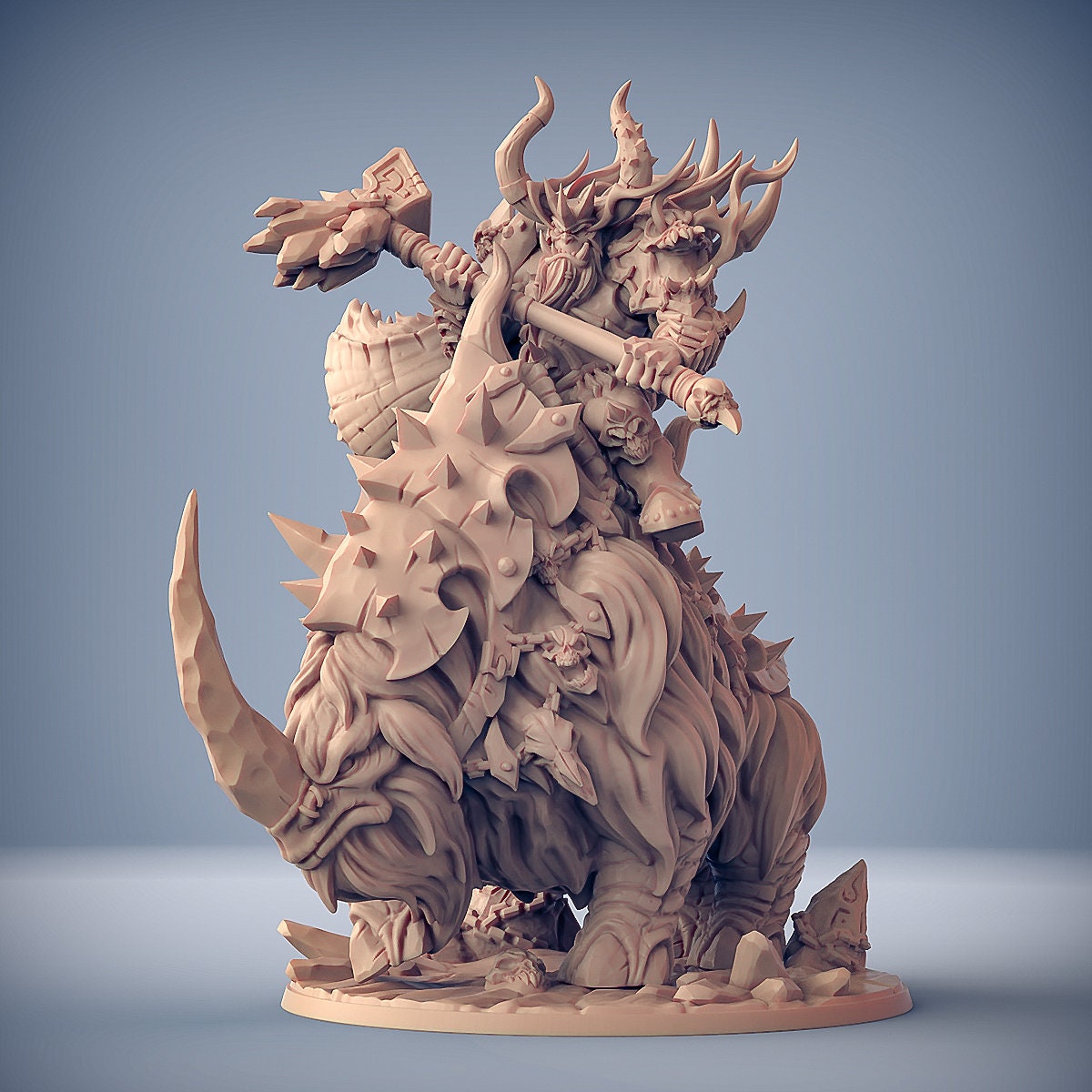Grothak riding an Armoured Frosthorn - Artisan Guild
