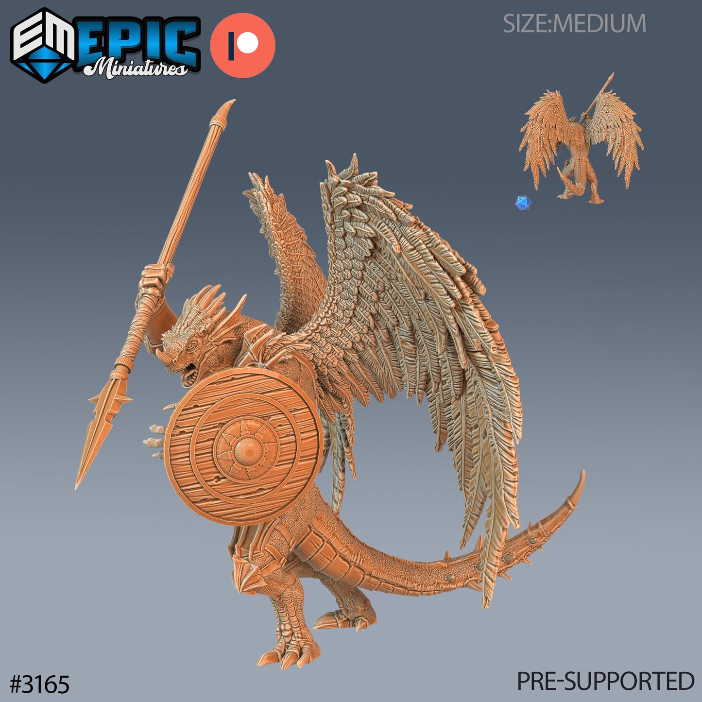 Winged Half Dragon - Feathered Wings (5 Variants Available) - Epic Miniatures