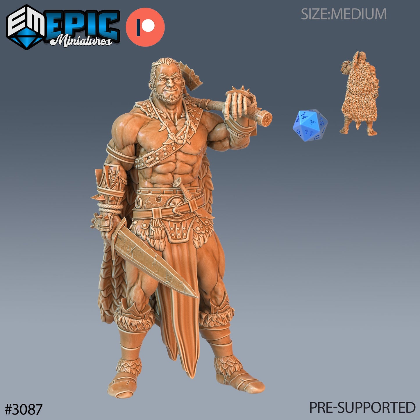 Barbarian Player Character (3 Variants Available) - Epic Miniatures