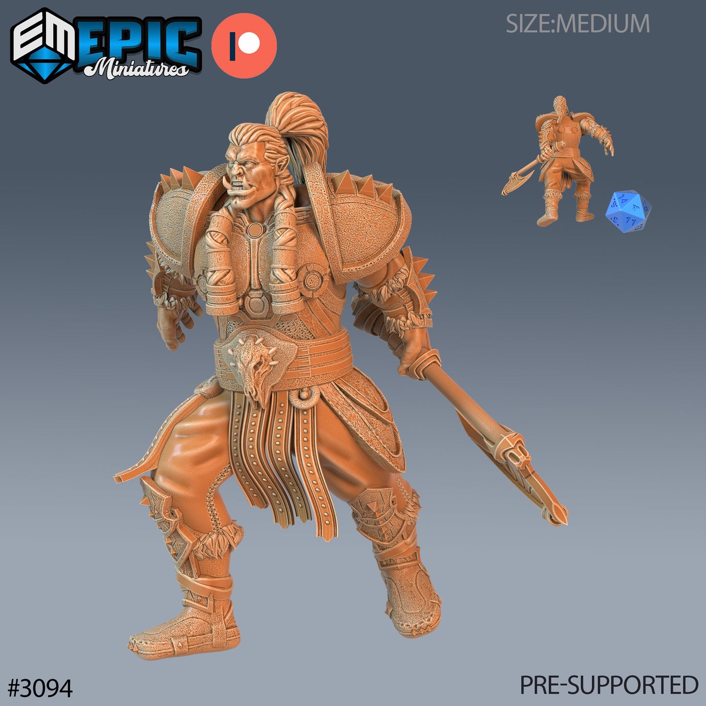 Orc Paladin Player Character (3 Variants Available) - Epic Miniatures
