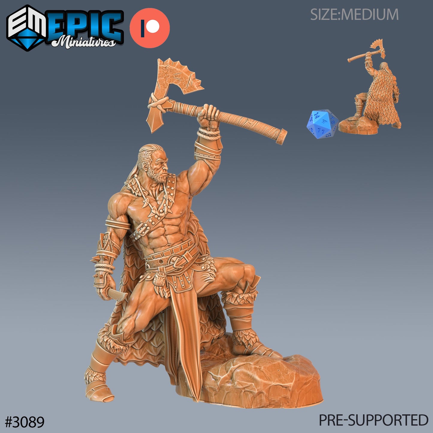 Barbarian Player Character (3 Variants Available) - Epic Miniatures