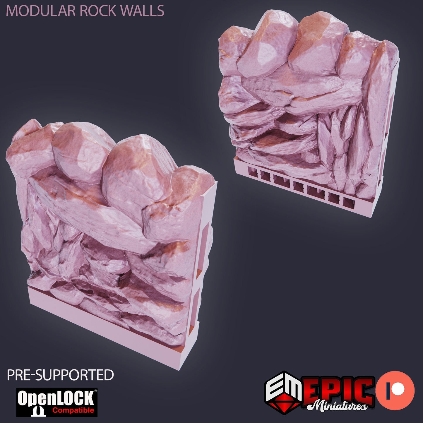 Modular Rock Tiles, Wall Set (OpenLock) - Epic Miniatures