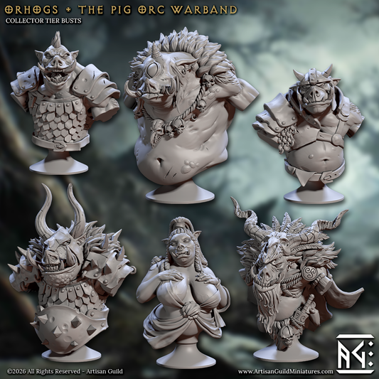 Orhog Warband, Pig-Orc Busts (8 Variants Available) - Artisan Guild