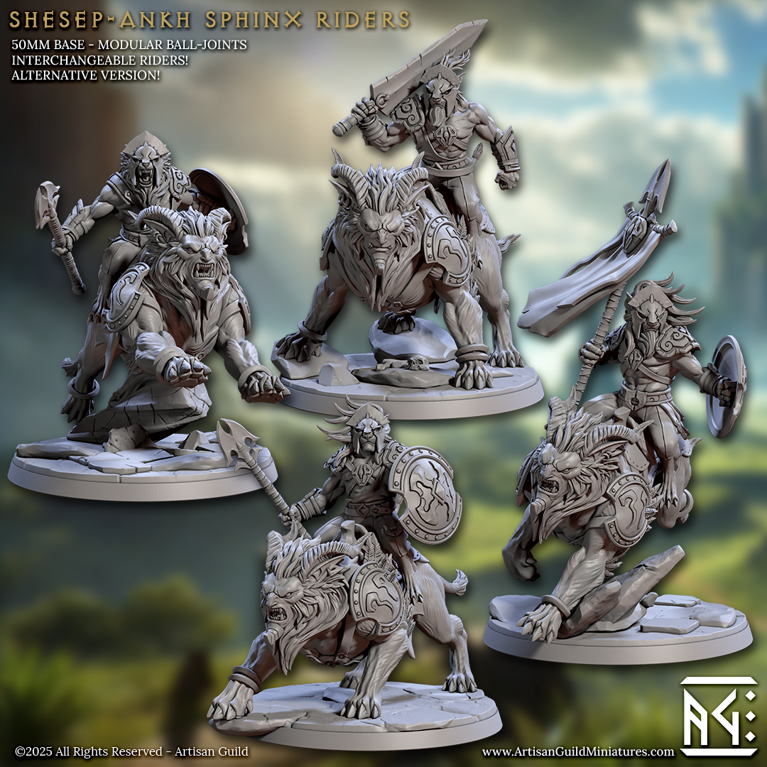 Shesep-Ankh Sphinx Riders, Lionfolk Cavalry - Set 1 (4 Variants Available) - Artisan Guild