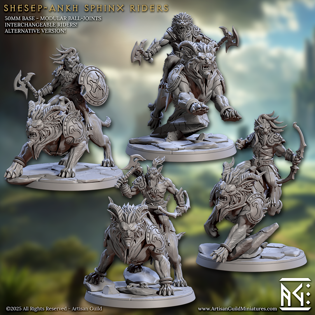 Shesep-Ankh Sphinx Riders, Lionfolk Cavalry - Set 2 (4 Variants Available) - Artisan Guild