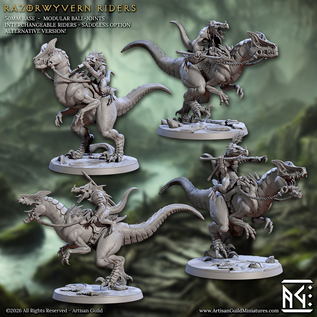 Falgor Razorwyvern Rider Lizardlings, Skink Dinosaur Cavalry - Helmets (4 Variants Available) - Artisan Guild