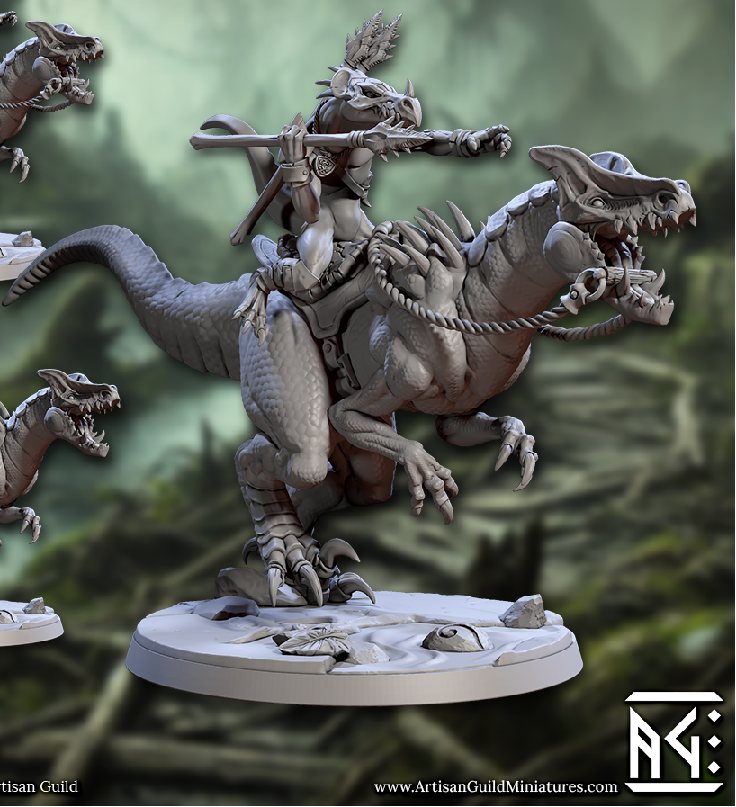 Falgor Razorwyvern Rider Lizardlings, Skink Dinosaur Cavalry - Helmets (4 Variants Available) - Artisan Guild