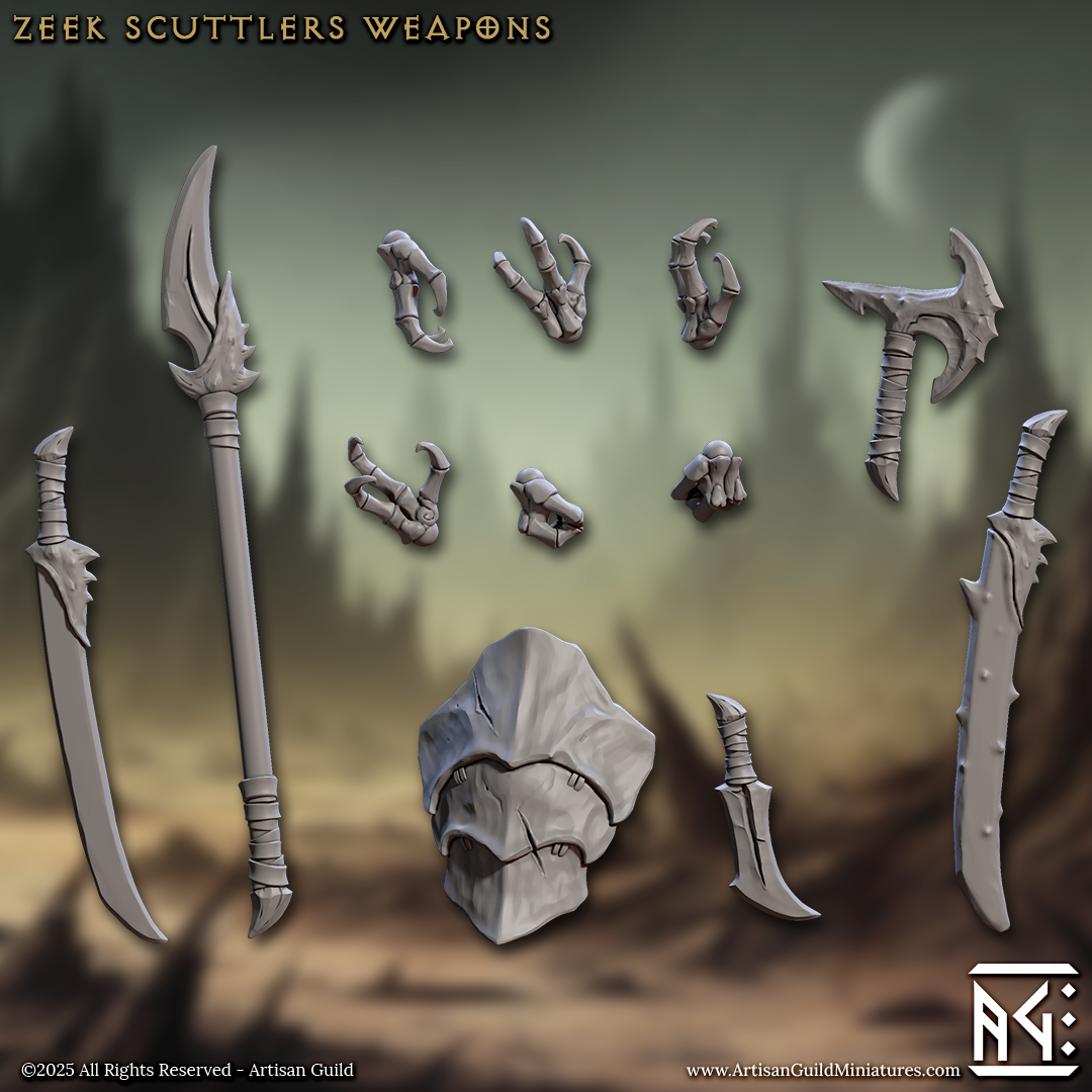 Zeek Scuttler Hands and Weapons, 28mm Scale (12 Variants Available) - Artisan Guild