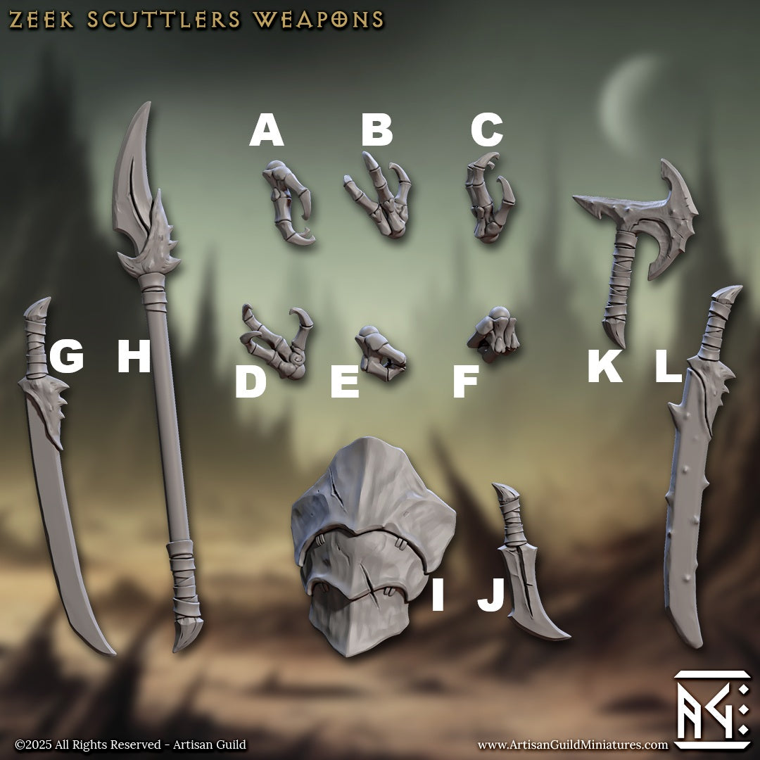 Zeek Scuttler Hands and Weapons, 28mm Scale (12 Variants Available) - Artisan Guild